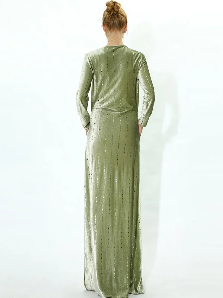 Autumn Winter Velvet Muslim Dress for Women Abaya Sequins Elegant Morocco Party Dress Kaftan Arabic Long Robe Thick Vestidos