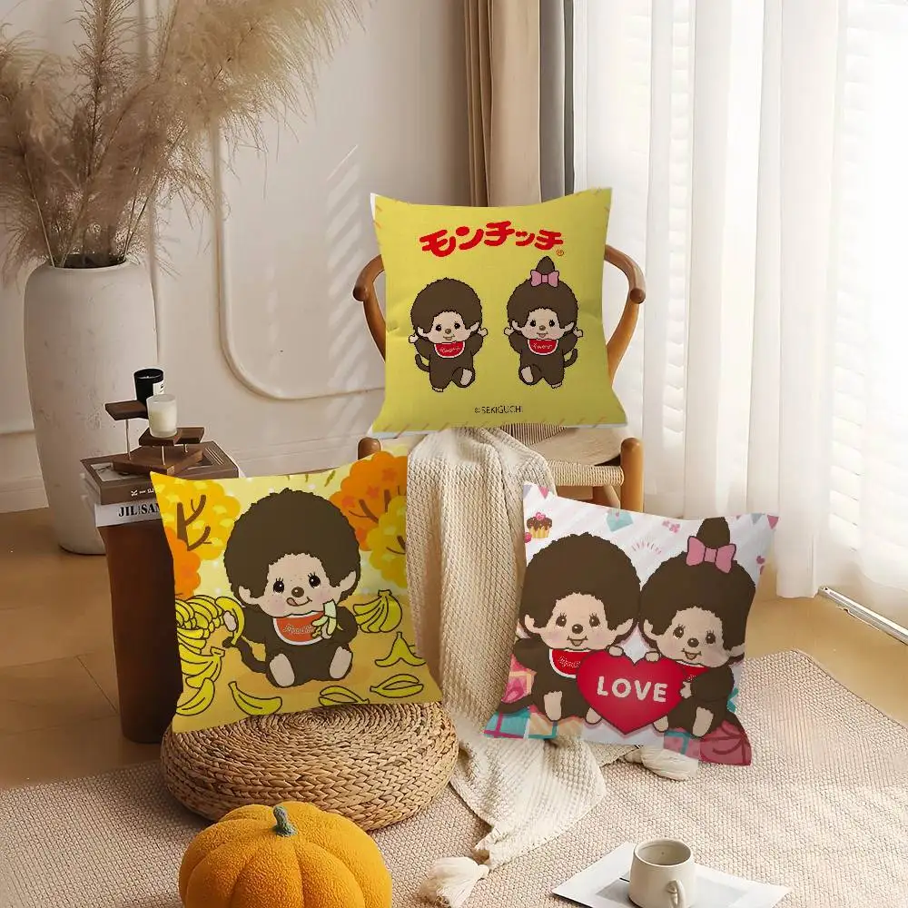 Cartoon M-M-Monchhichis Anime   Cushion Cover Pillowcase Upholstery Sofa Throw Pillow Home Decor Pillowcas