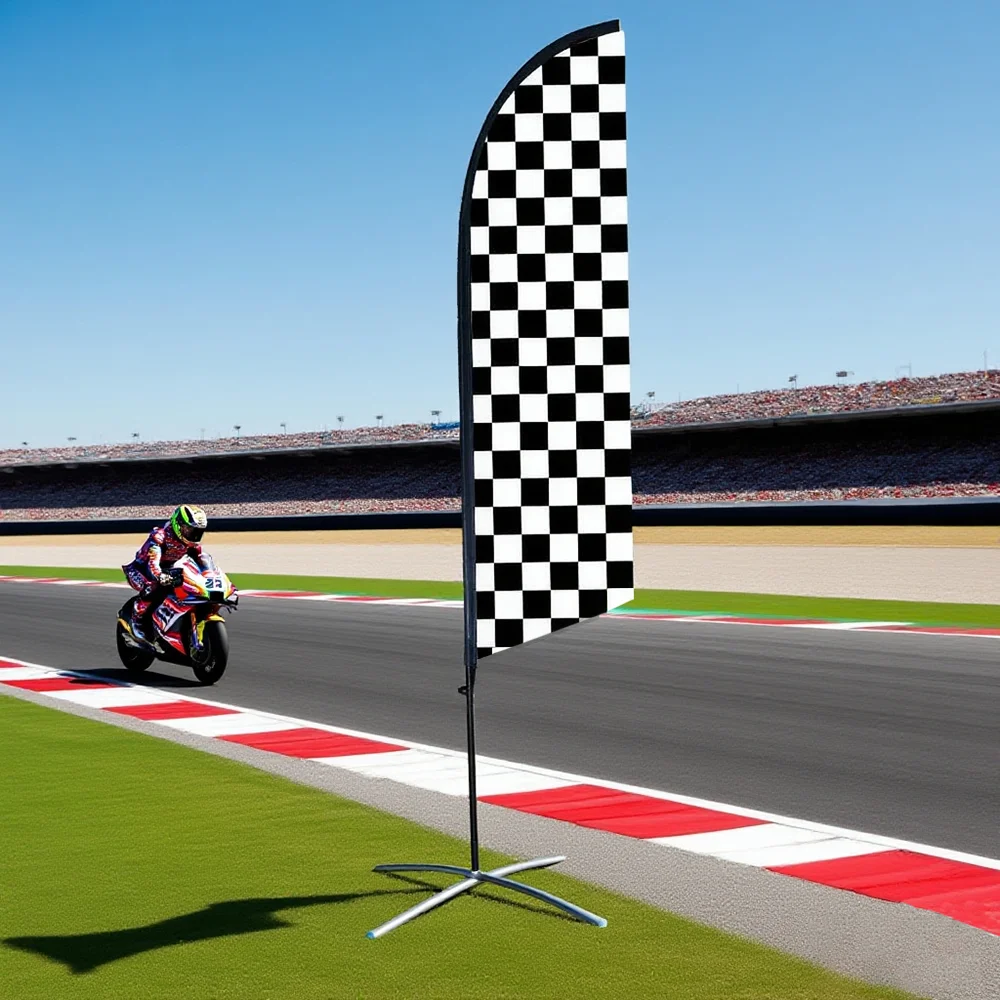 Black And White  Racing Checkered Flag Double Sided Feather Banner Only Flags Without Flagpole Beach Flag  Advertising Custom