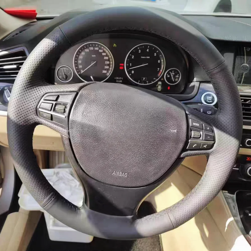 Car Steering Wheel Cover Black Artificial Leather Hand-stitched For BMW F10 F07 (GT) 2009-2017 F11 (Touring) 2010-2017 F01 F02