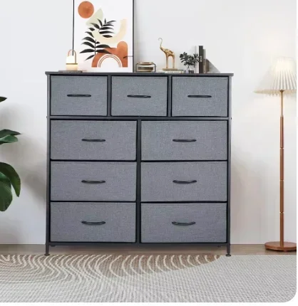 Dresser for Bedroom with 9 Drawers,Fabric Closet Organizer, Cloth Dresser with Metal Frame and Wood Tabletop Chest Storage Tower