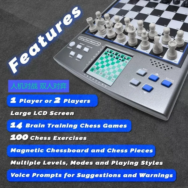 Smart Learning Electronic Chess Board Two‑Player Versus 14‑In‑1 Chess Toy English & German Version