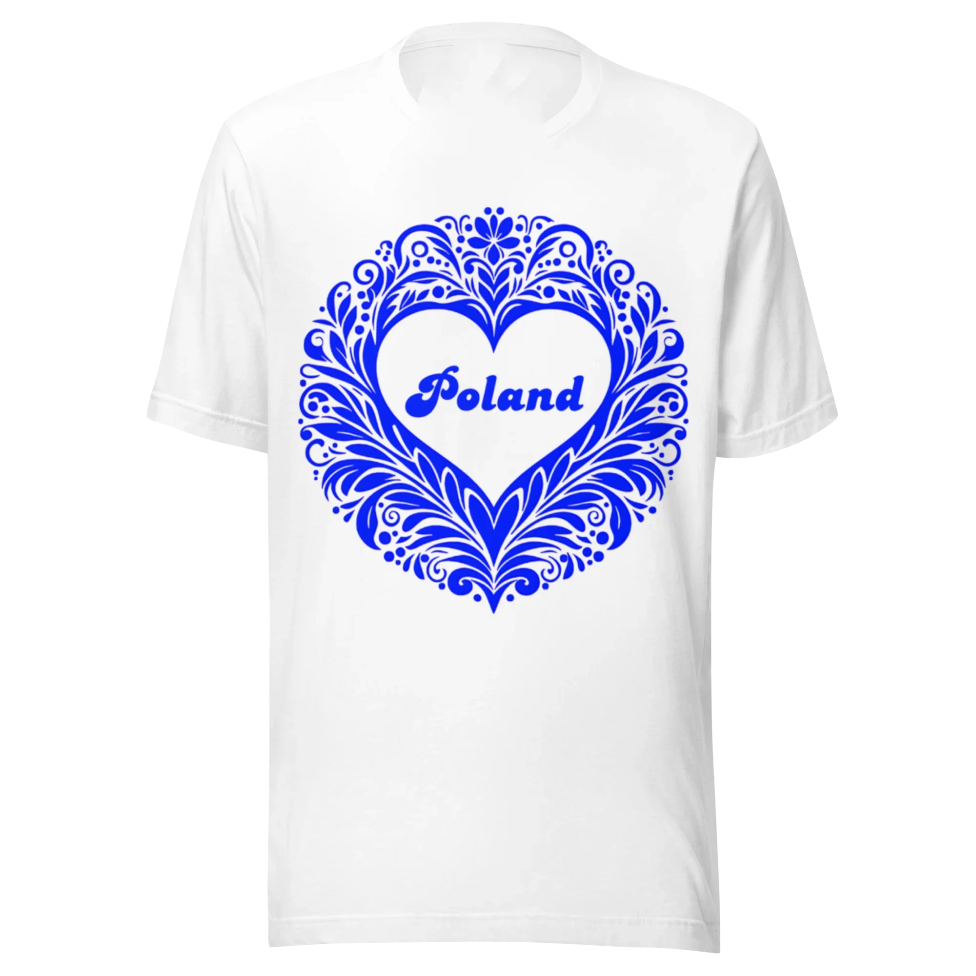 

Футболка Poland Blue Heart — Express Your Love in Style Летний люксовый бренд из чистого хлопка, унисекс, модные топы высокого качества