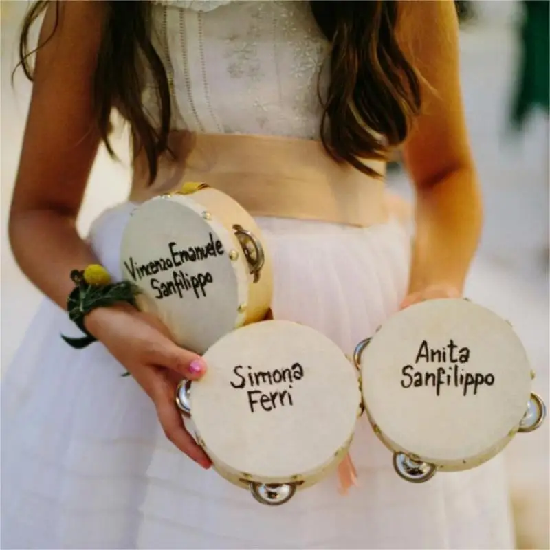 Personalized Leather Tambourines Baby Drum Instrument Handpercussie Custom Wedding Favor Guest Gift Music-themed wedding Party