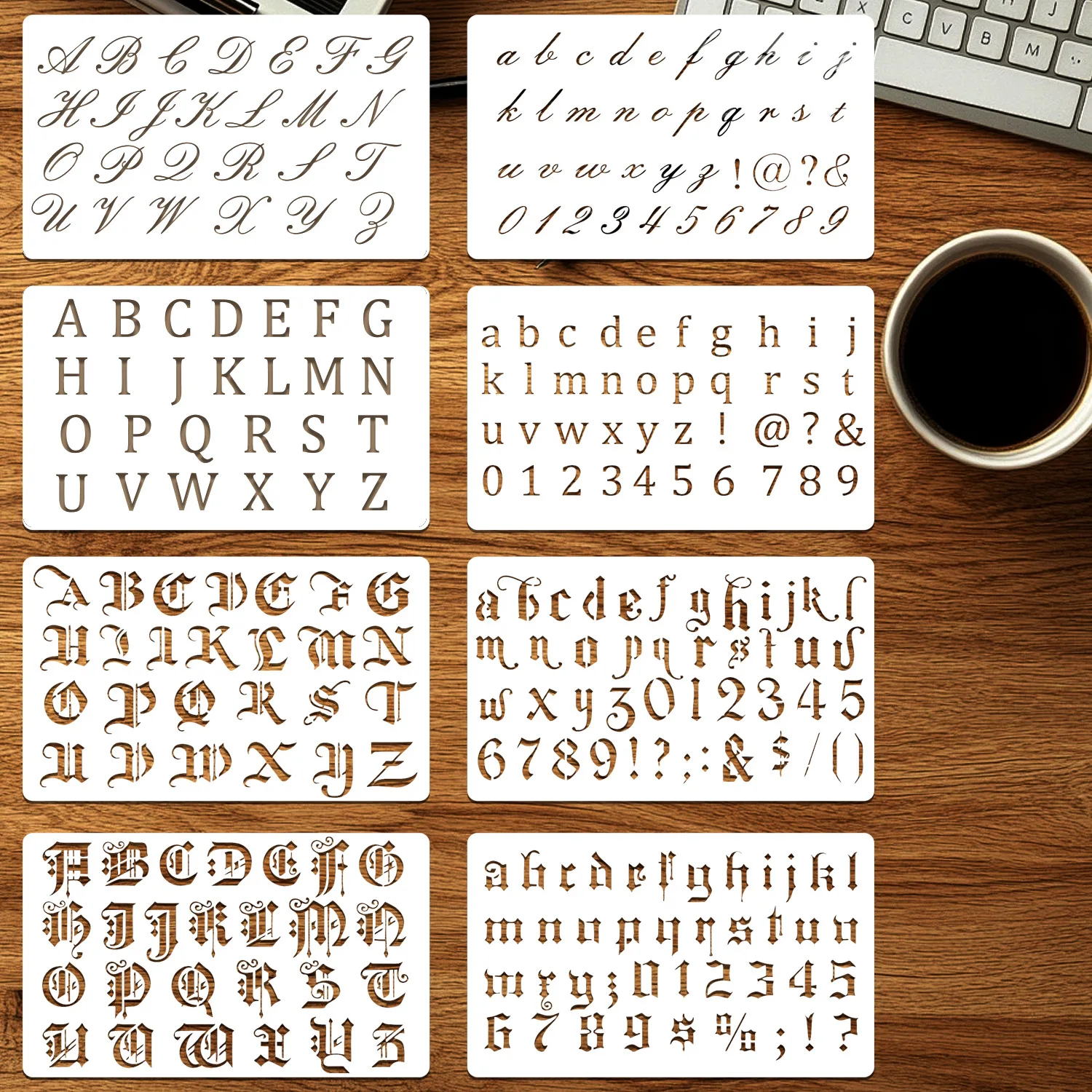 Creativity Calligraphy Stencil 8pcs Reusable English Letter Number Template DIY Painting Craft Scrapbooking Learning Supplies
