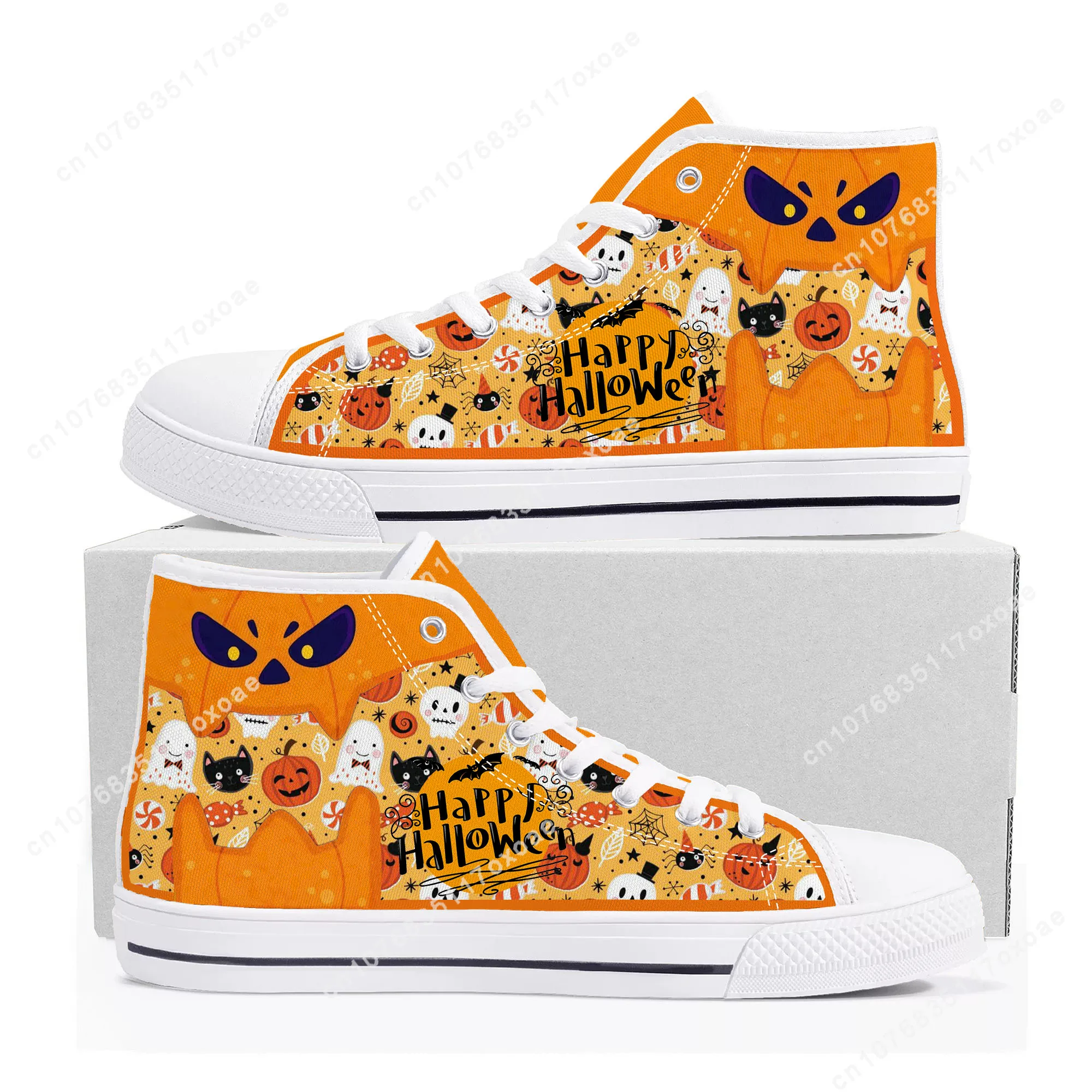 Halloween Gift High Top Sneakers Mens Womens Teenager High Quality Spooky Lantern Pumpkin Canvas Sneaker Shoe Custom Shoes