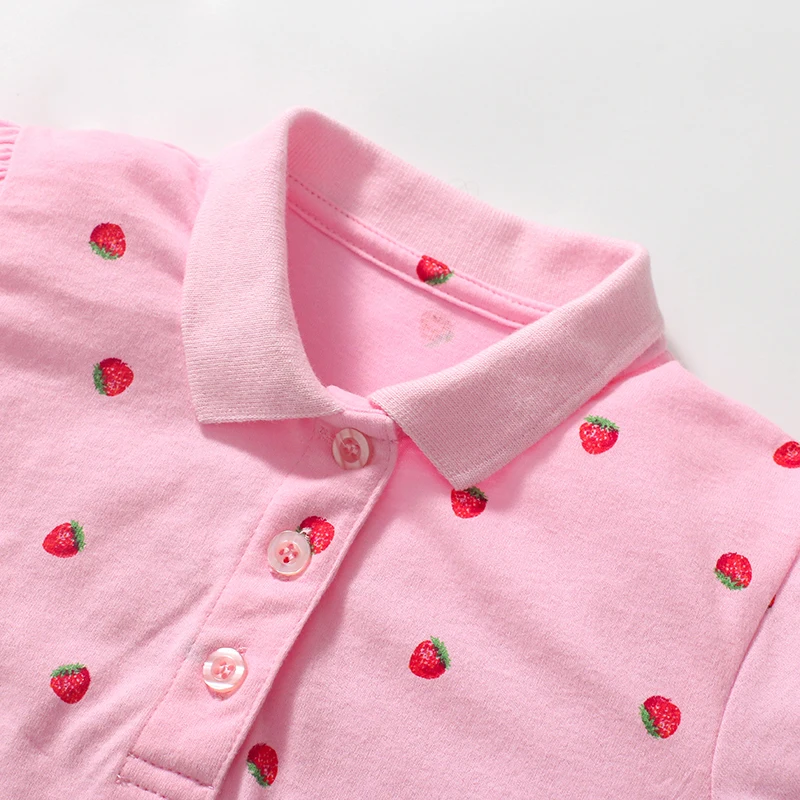 Little maven 2024 Summer Kids Clothes for Baby Girls Polo T Shirts Cartoon Strawberry Children\'s Clothing Cotton Tops Tees