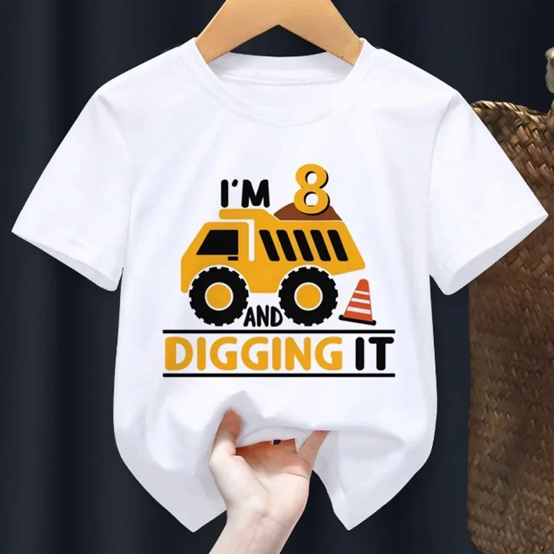 Digger Toy Digital Family Round Collar Printed White T-shirt Short Sleeve Children Tops  Harajuku Aesthetic Clothes