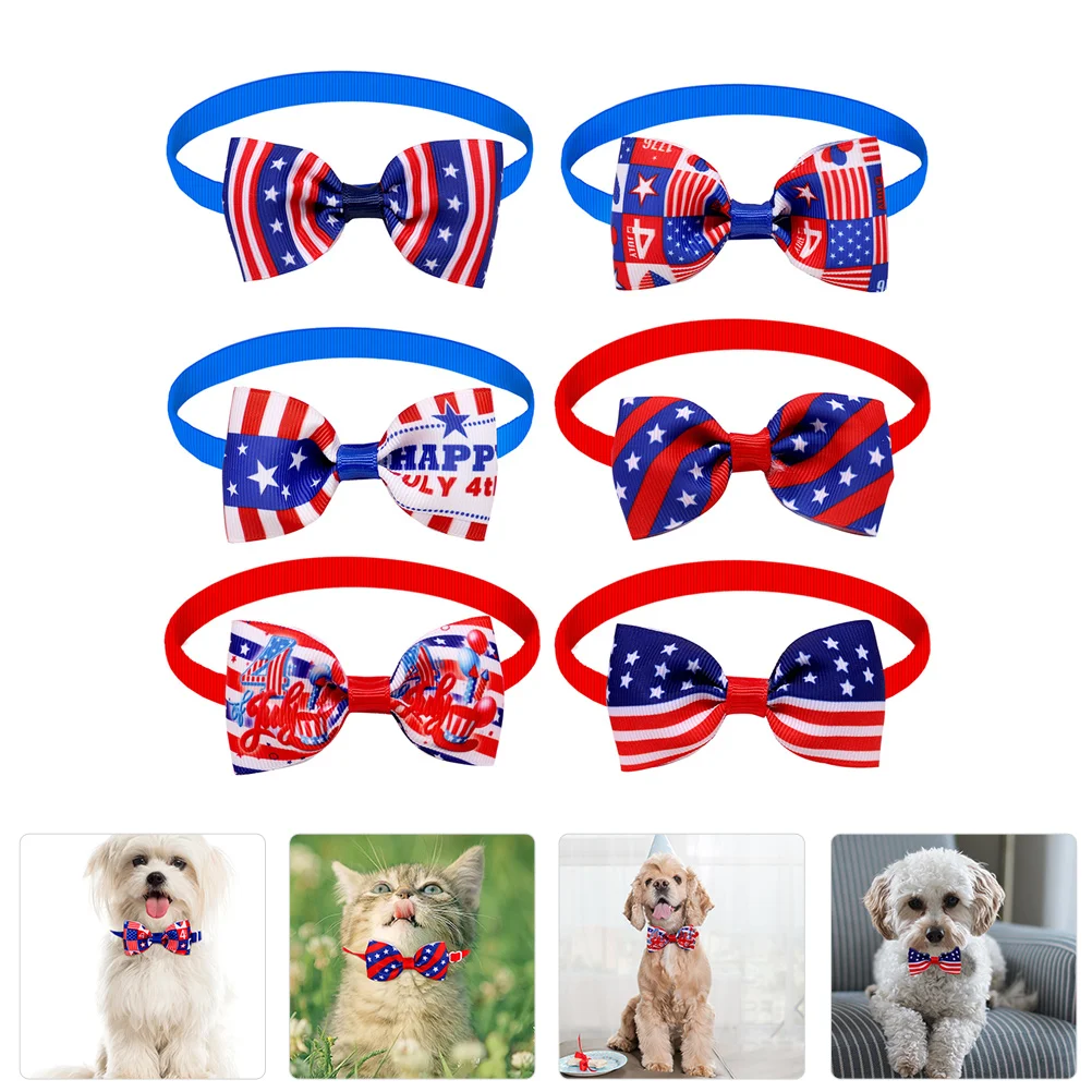 

6 Pcs Pet Holiday Bow Tie Key Tag Festival Cat Collar Puppy Collars for Small Puppies The Dog