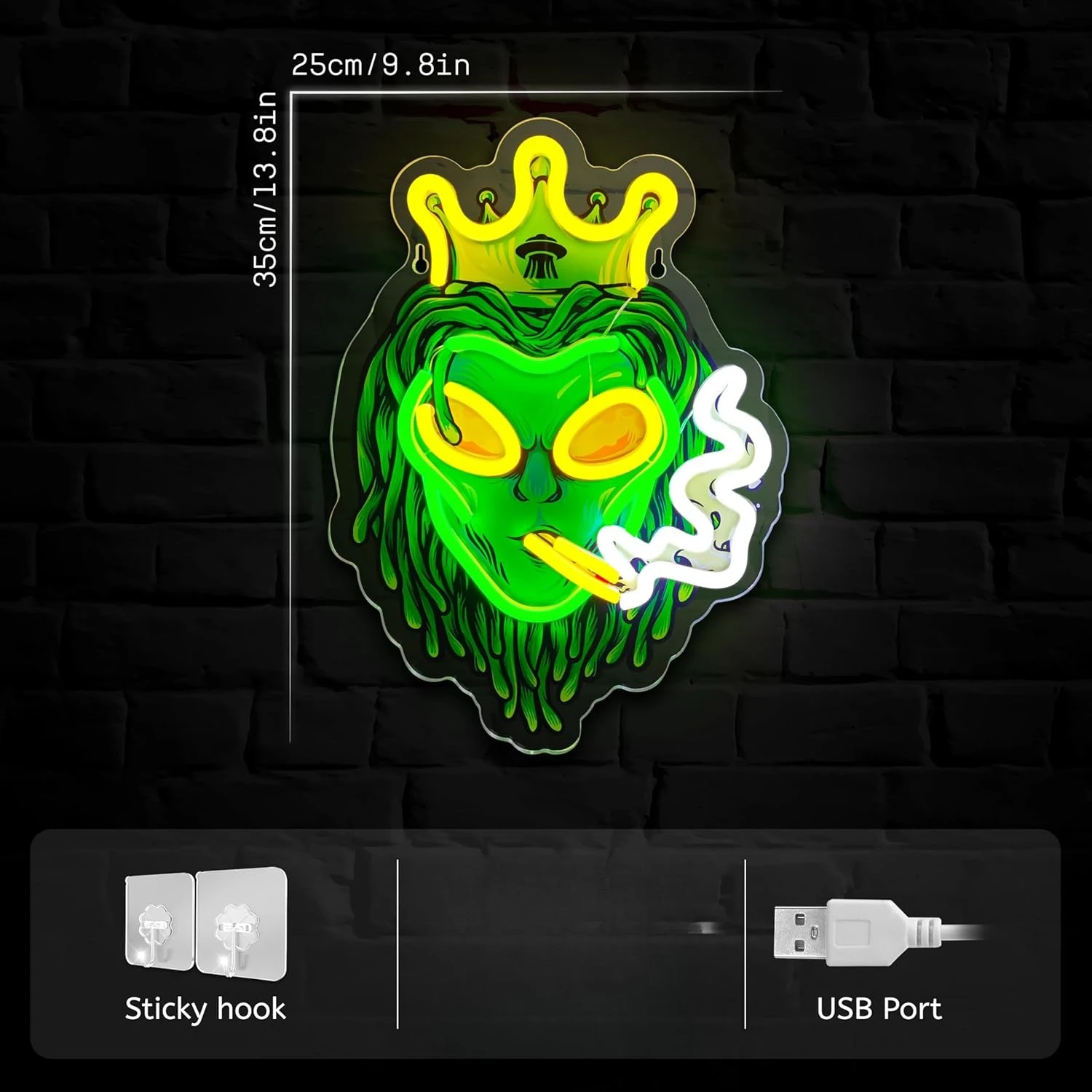 Crown Green Monster LED Neon Sign for Kid Room Dimmable Neon Light USB Streetwear Store Skate Shop Garage Room Urban Party Decor