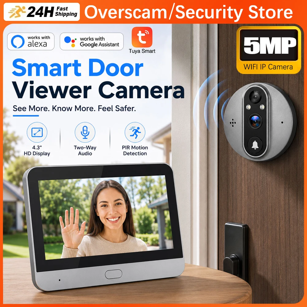

TUYA 4.3 Inch Screen Wireless 5MP Smart Battery Video Doorbell 2.4G WiFi 140° View PIR Motion Alarm Night Vision Two-Way Audio