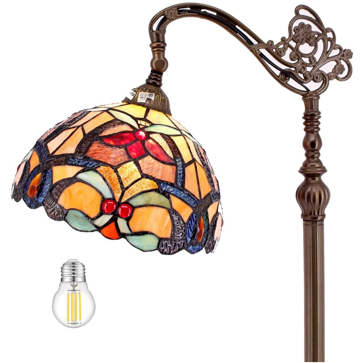 

WERFACTORY Tiffany Floor Lamp Orange Liaison Stained Glass Arched Lamp 12X18X64 Inches