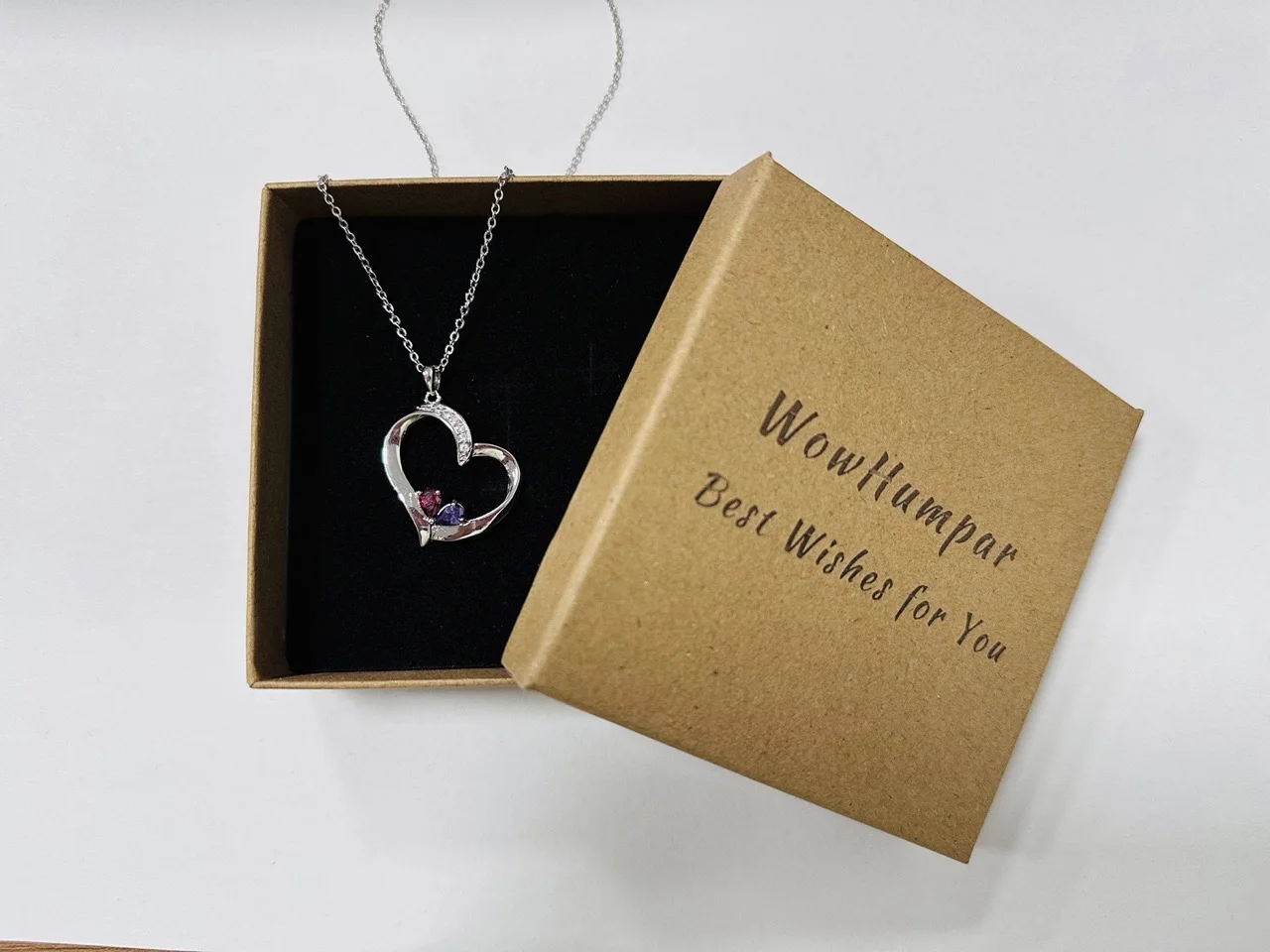 WowHumpar Fashion Heart Pendant Necklaces for Women Customized 2 Birthstone Mothers Day Gift for Grandma Mom