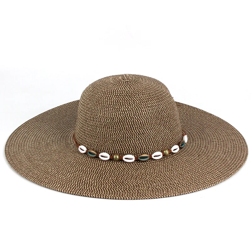 New Spring/summer Women's Casual Vacation Sunshade Straw Hat With Shell Chain Decoration, Wide Brim Hat, Dome Hat