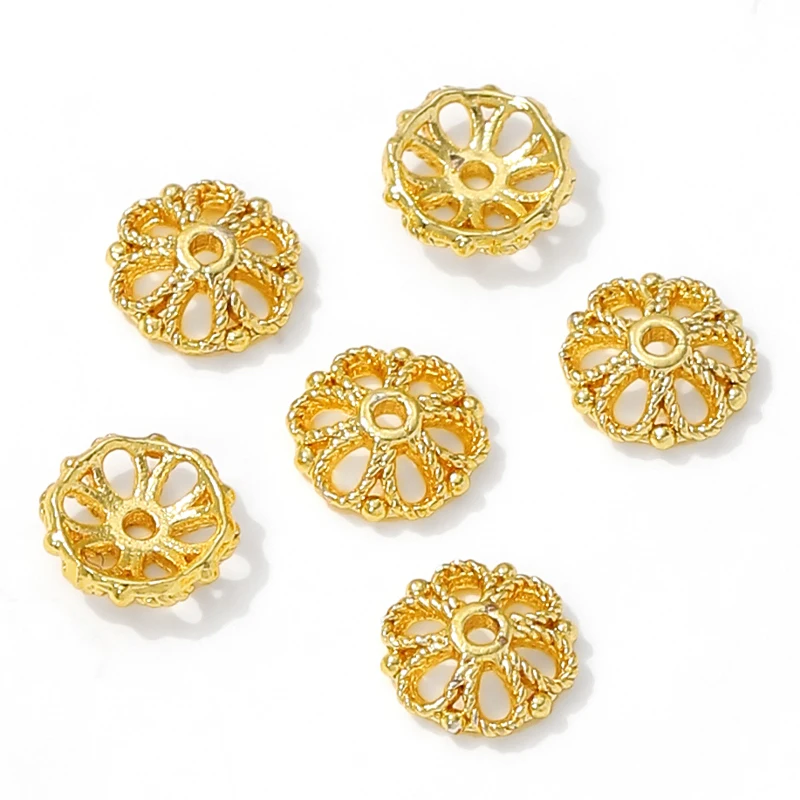14/18K Gold Plated Brass Hollow Flower Bead Caps,DIY Jewelry Spacer for Pearl Necklaces & Bracelets Making Accessories