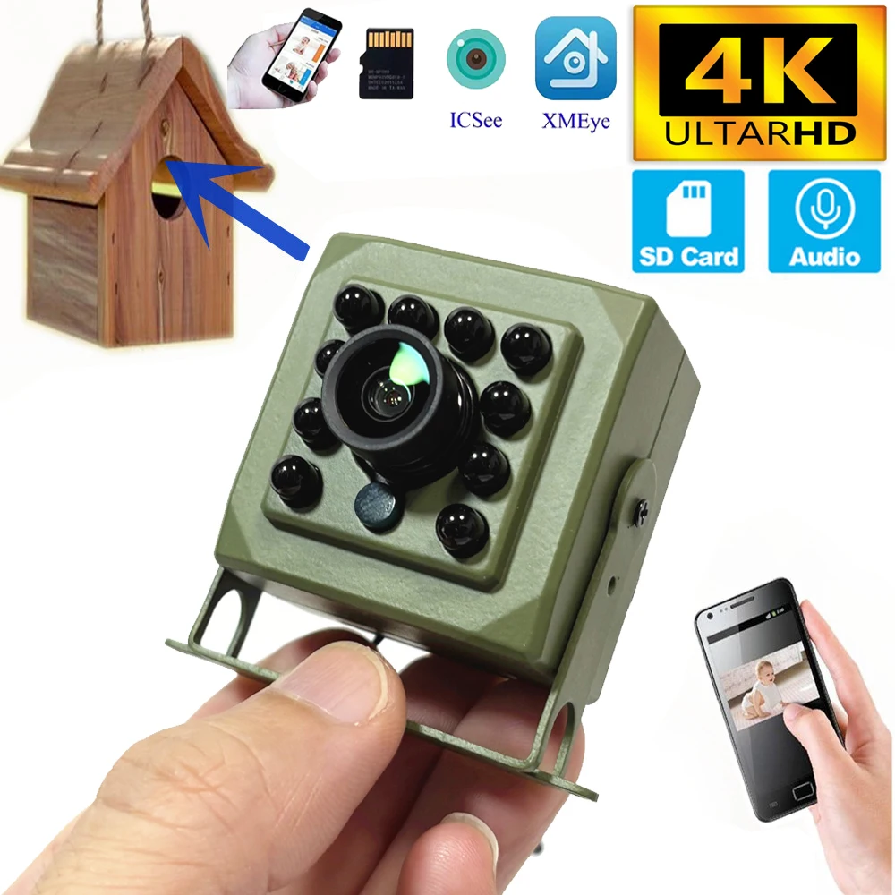 Birdhouse Camera, 4K 8MP 2MP 5MP FHD Camera Wireless 2.4G WiFi & App Smart with  Wooden Birdhouse for Wild Bird Lovers Icsee App