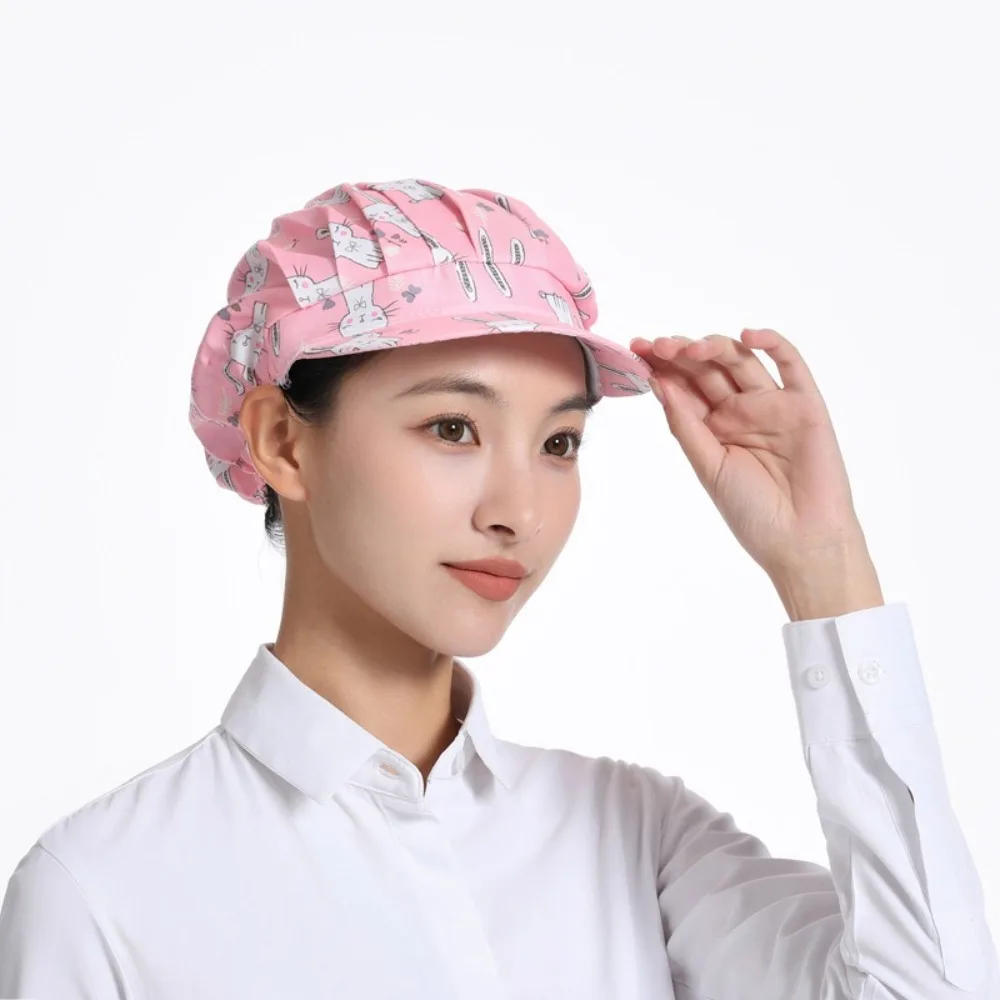 New Oil-Resistant Chef Hat Dust Proof Cotton Cooking Hat Flower Printed Sanitary Cap Hotel Restaurant