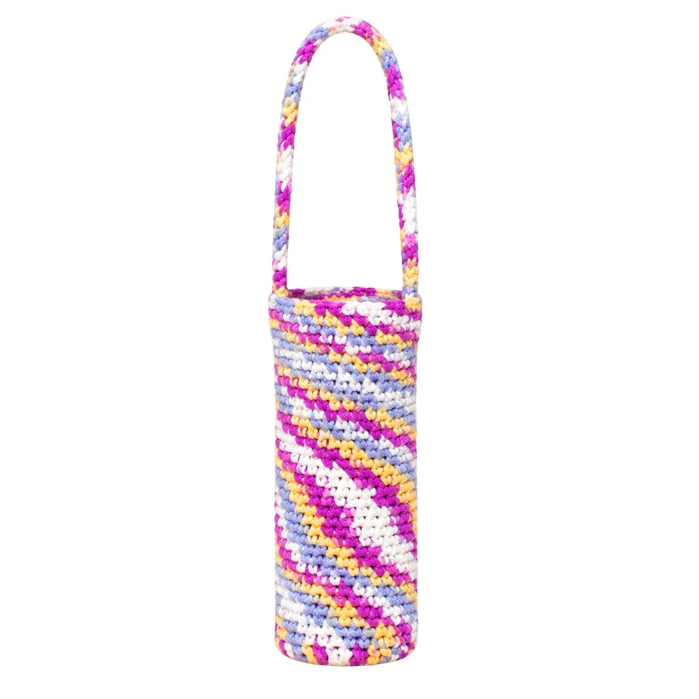 Cute Knitted Crochet Water Bottle Cover Handmade with Strap Cup Pouch Reusable Water Bottle Carrier Bag Water Bottle Accessories