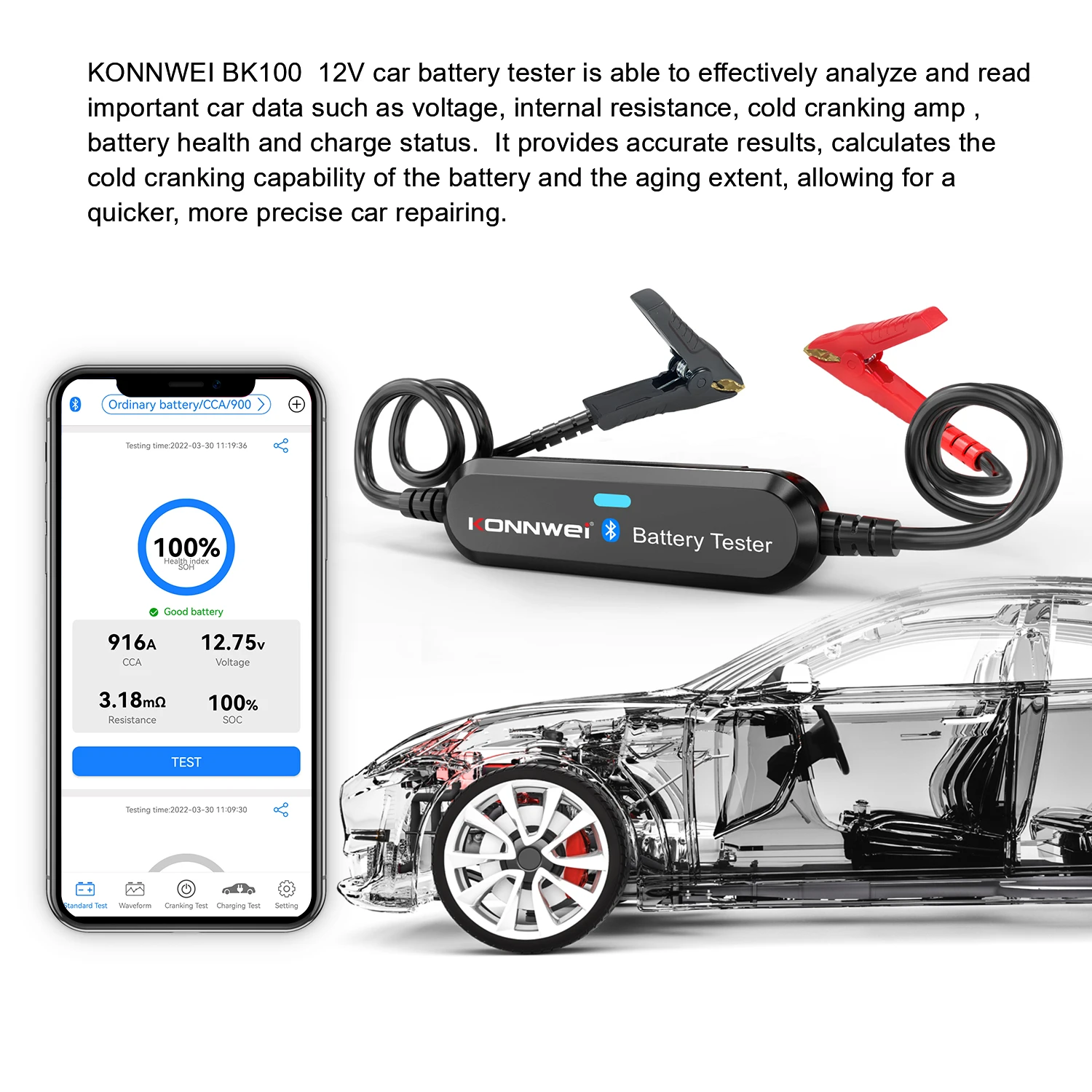 KONNWEI BK200 BK100 6V-12V-24V Car Battery Tester  Bluetooth App Control for Monitoring Charging Tests Car Battery Scanning Tool - view 4