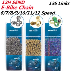 HEGY E-BiKE Chain E8 E9 E10 E11 E12 Chain 6/7/8/9/10/11/12 Speeds 136 Links Chains With Magic Buckle Electric Bike Accessories