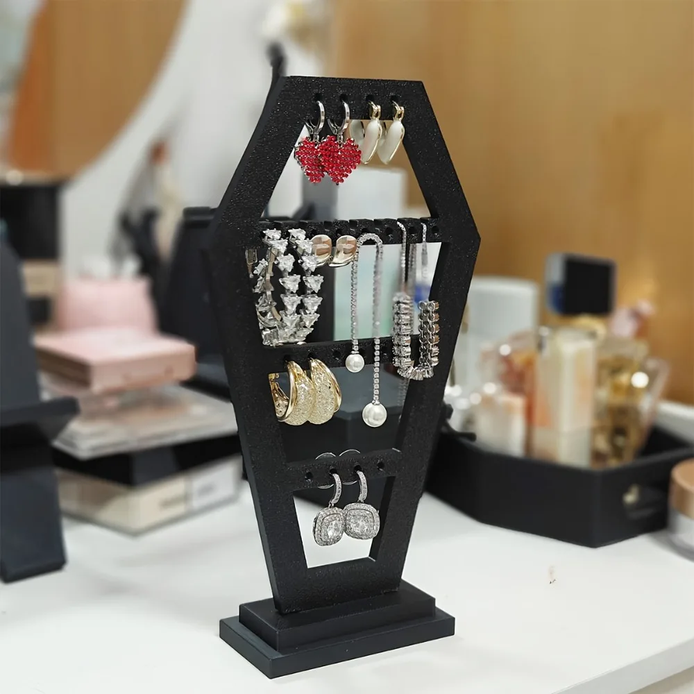 Gothic Earring Storage Rack Durable Plastic Rectangular Desktop Hook Multifunctional Bracket Black Home Decoration Suitable