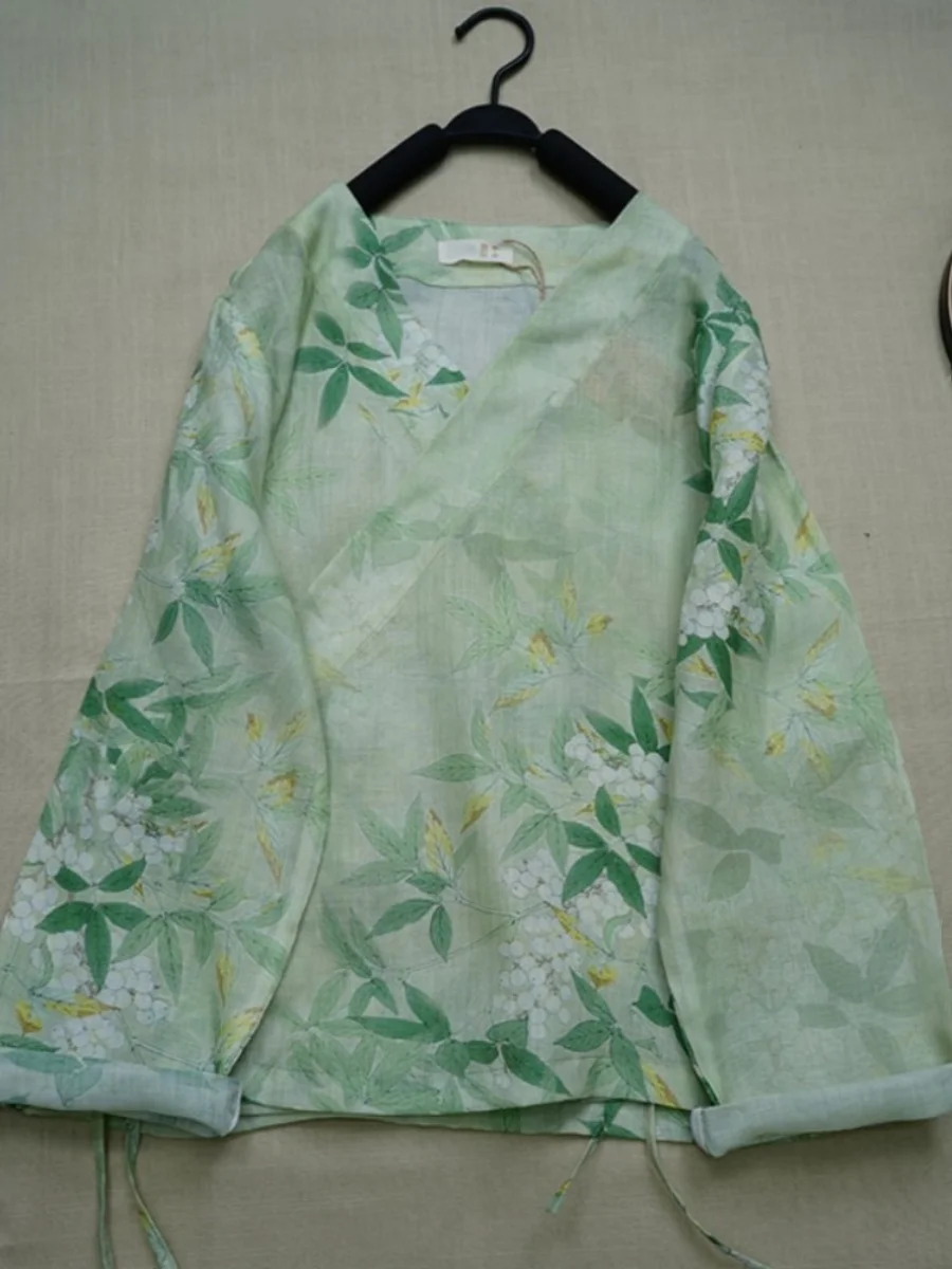 New Chinese Sle Donna Hanfu irt Top e gonna f Set in due pezzi Estate lunga Sve V-Ne Vita alta Pendolarismo Sle