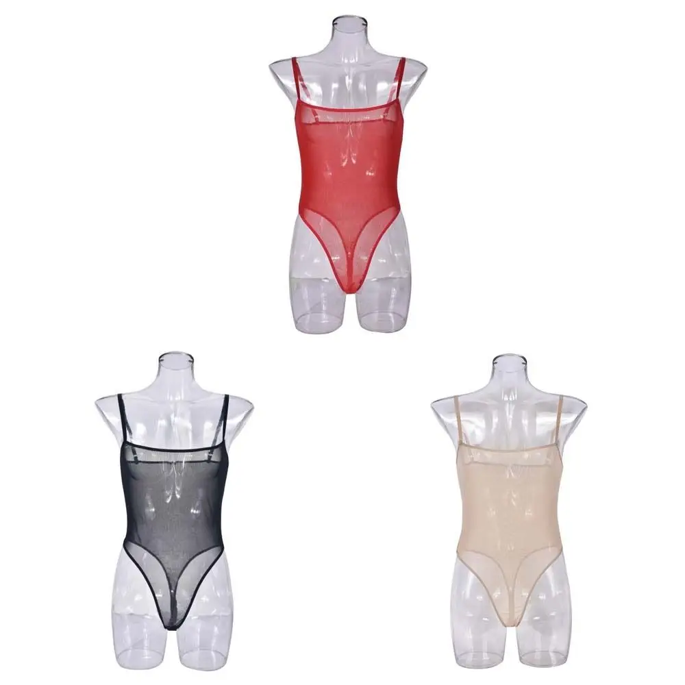 Ince Örgü Içi Boş Örgü Bodysuit Baharatlı Kız Tarzı şeffaf ağ Şeffaf Tulum Pijama Düz Renk Kadın Iç Çamaşırı Kadın