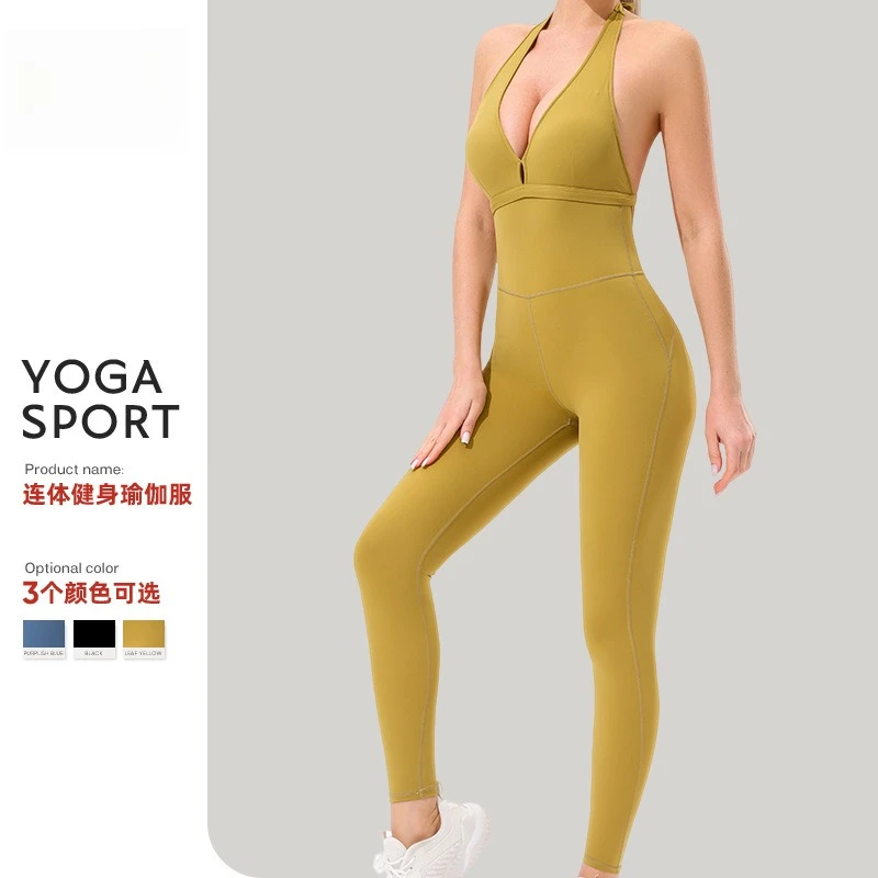 Summer one-piece yoga suit, women's high-end fitness yoga pants, sports back fitness suit