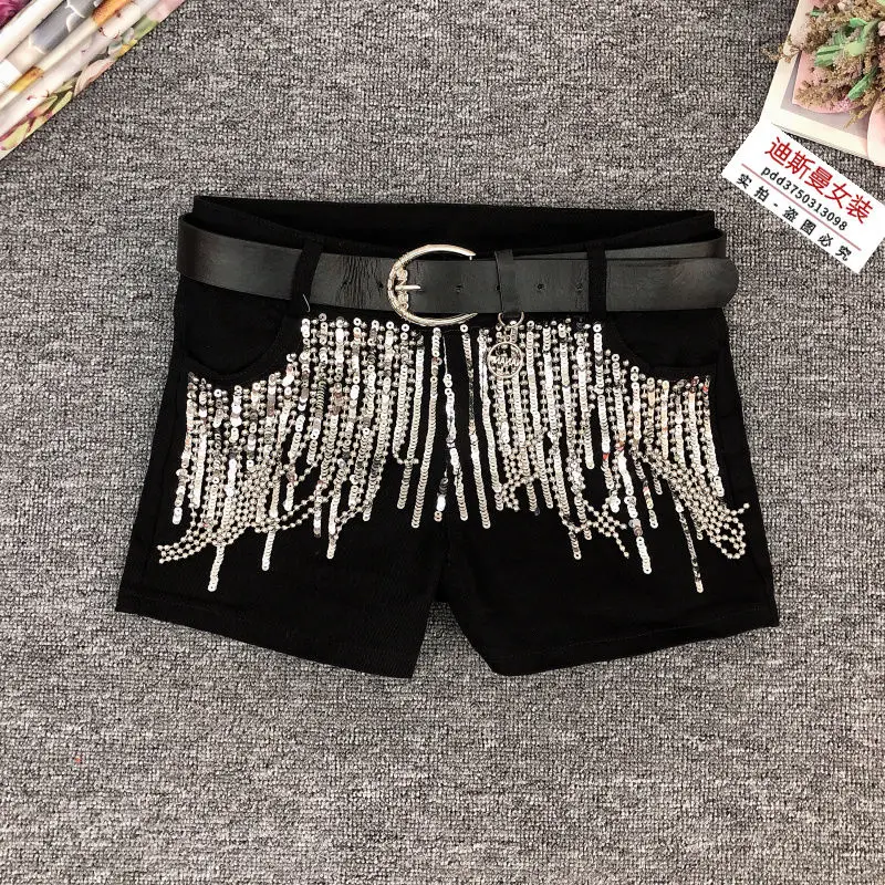 2022 Summer Wear New Heavy Industry Sequin Slim Fit Shorts Nightclub Sexy Bag Arm Elastic Short Shorts Versatile Boots and Pants