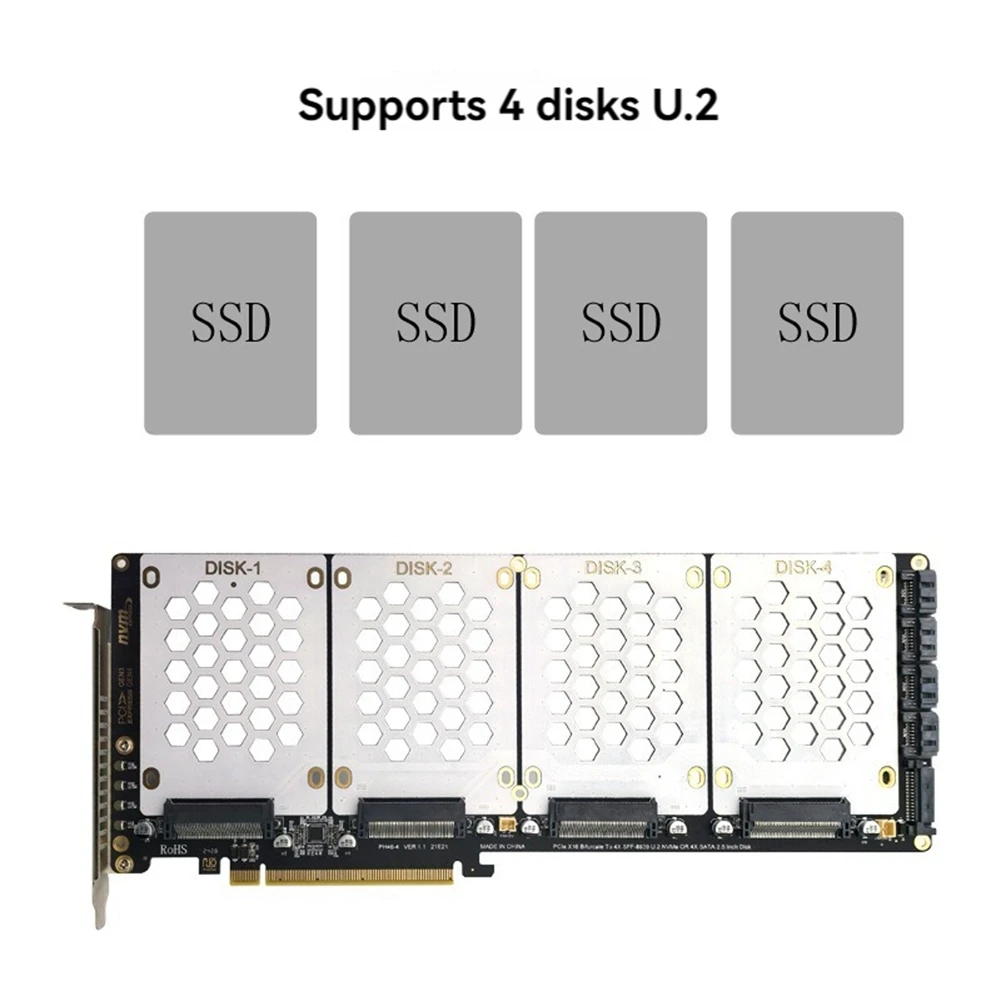 PH46-4 4-Disk SFF8639 U.2 NVME & SATA 2.5-Inch Hard Drive to PCIE4.0 Split Card PCIE4.0 X16 Hard Disk Adapter CardJADD