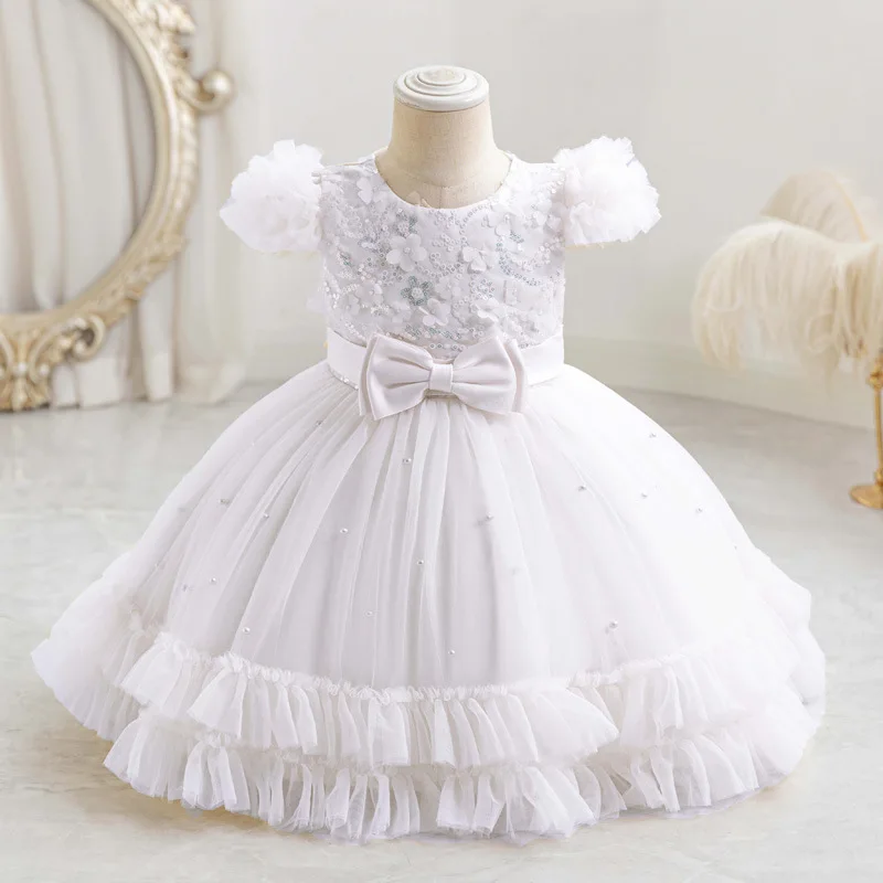 HETISO Petal Appliques Baby Birthday Party Dress Beading Sequins Flower Girl Gown for Weddings Princess Eids 6M-4 Years