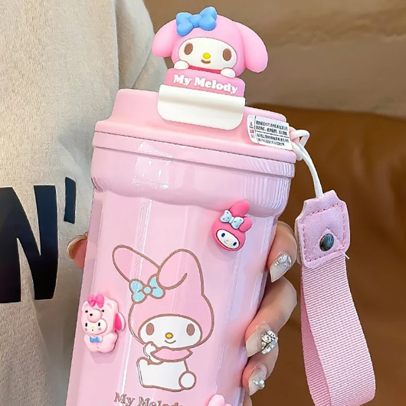 Termo Sanrio de Hello Kitty de 480ML, taza aislada de acero inoxidable 304, botella de agua para muñeca Kuromi, regalo para niños y niñas