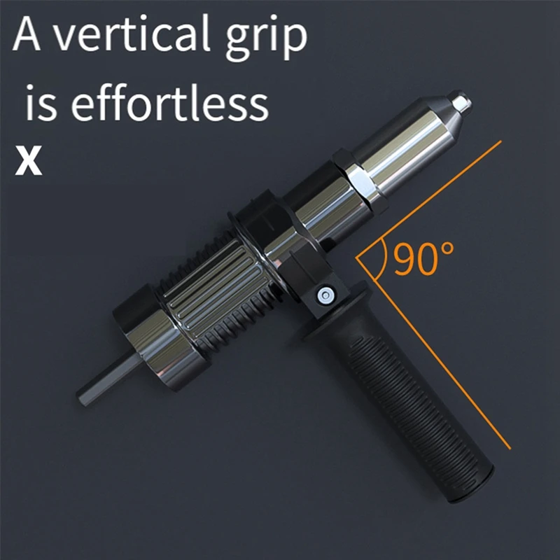 Adattatore per rivettatrice elettrica A98E con trapano a testa di rivetto da 2,4/3,2/4,0/4,8 mm di diametro e strumento per rivetti con chiave a manico.