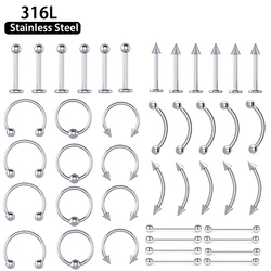 Wholesale 50/100/200pcs stainless steel Piercing Jewelry Labret Lip Stud Eyebrow Nose Ring C rod External thread Body Jewelry