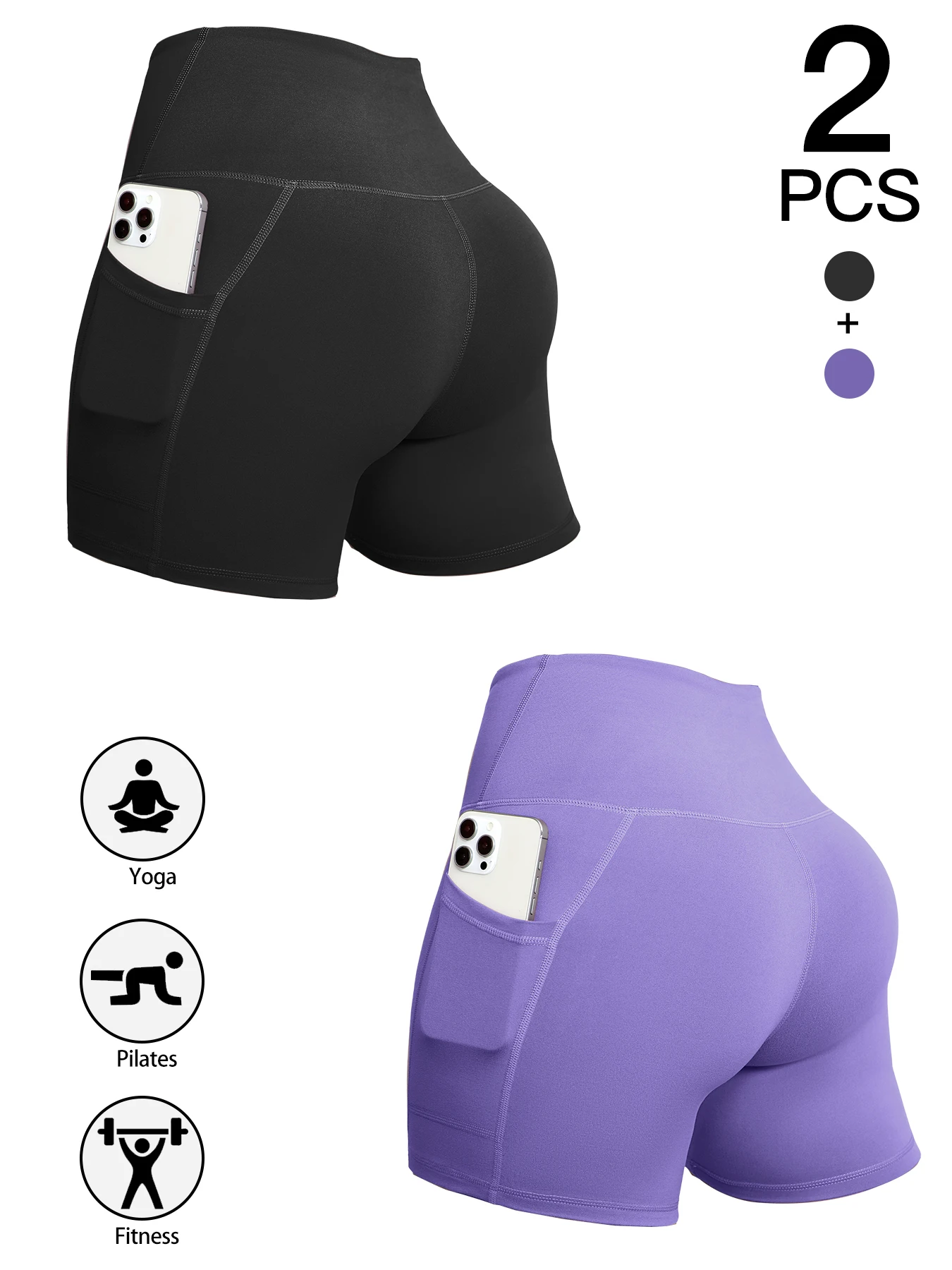Summer Solid Color Yoga Shorts With Pockets Quick Drying High Waisted Gym Push Up Yoga Shorts For Woman Breathable Workout Short