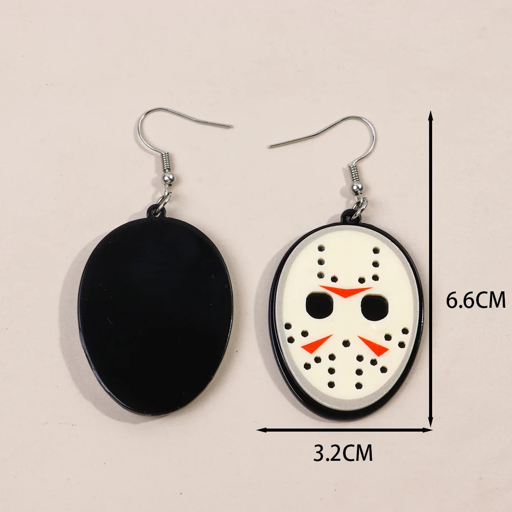 New Acrylic Jason Friday Killer Mask Halloween Earrings for Women Funny Cartoon Japanese Samurai Mask Drop Earring Party Jewelry