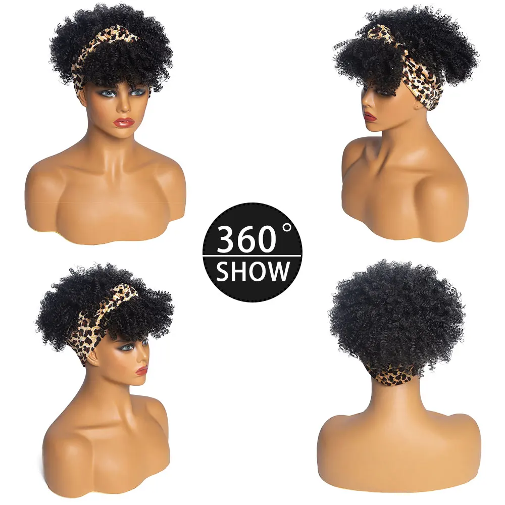 วิกผมแบบคาดศีรษะทรงหยิกสั้นแบบแอฟโฟรพัฟ สำหรับผู้หญิง วิกผมสังเคราะห์แบบธรรมชาติ ใช้ได้ทุกวัน