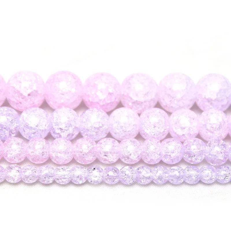Natural Pink Purple Snow Cracked Crystal Stone Round Loose Beads For Jewelry Making DIY Necklace Bracelet 15inches 4/6/8/10mm