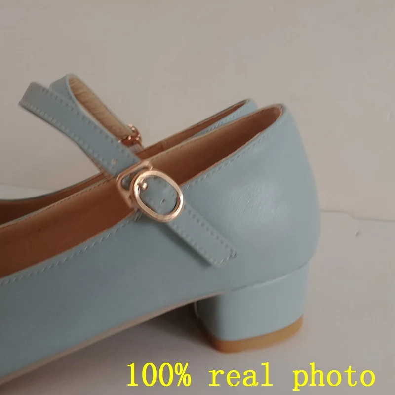 REAVE CAT Buckle Sapatos Femininos Big size 34~43 Spring Summer Women Shoes Sandals 3.5cm Mid Heels Blue Beige QL4861