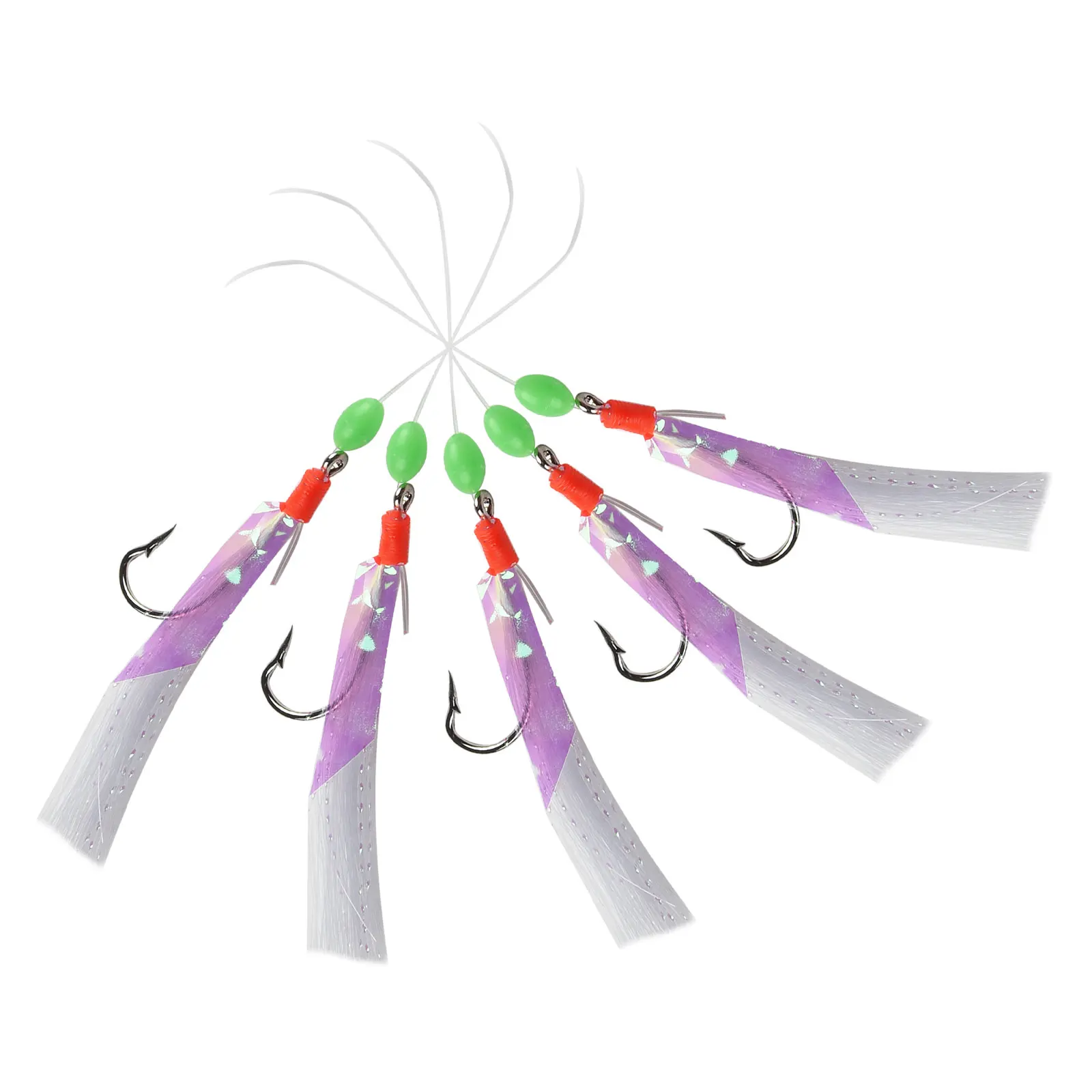 5-Pack High-Carbon Steel Fishing Rigs For Mackerel Herring Sabiki Lure Rigs With 3/0# Hooks Red Heads White Foil Flash Snap Link