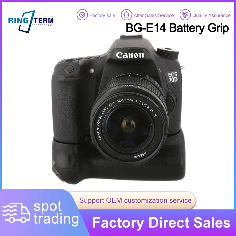 BG-E14 Grip Vertical para Bateria Canon EOS 70D 80D 90D, Fonte de Alimentação Dupla Compatível com LP-E6 e Pilhas AA, Suporte para Gravação de Vlog