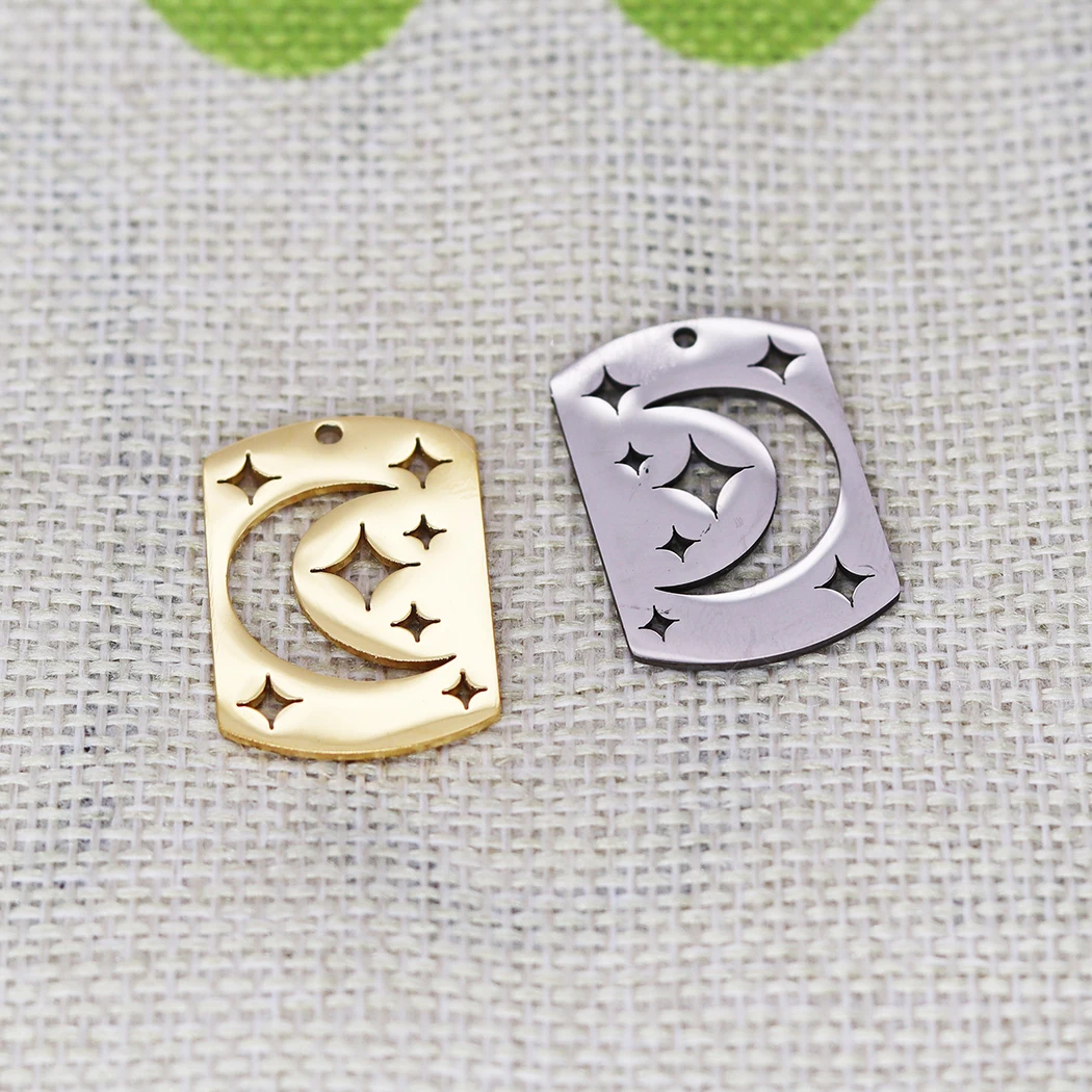 

5PCS DIY Stainless Steel Tag Celestial Moon And Stars Charm Pendant Necklace For Women Girls Geometric Boho Necklace