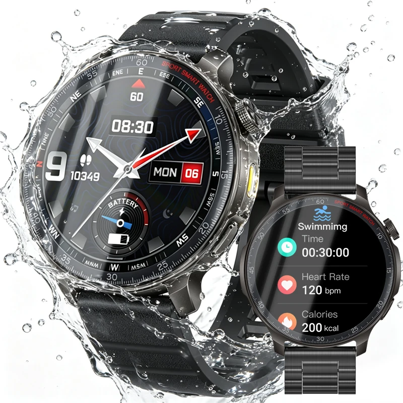 2026 New 1000mAh Battery Sports Smartwatch Men Heart Rate Fitness Tracker IP68 Waterproof Flashlight Smart Watch For iOS Android