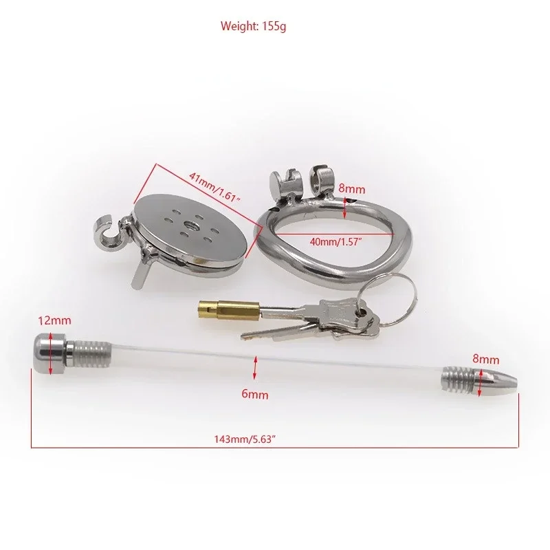 Hot Male Chastity Belt Flat Round Hole Metal Chastity Lock With Urethral Catheter Penis Ring Cock Cage 성인용품 Sex Toys 18+ Gay Men