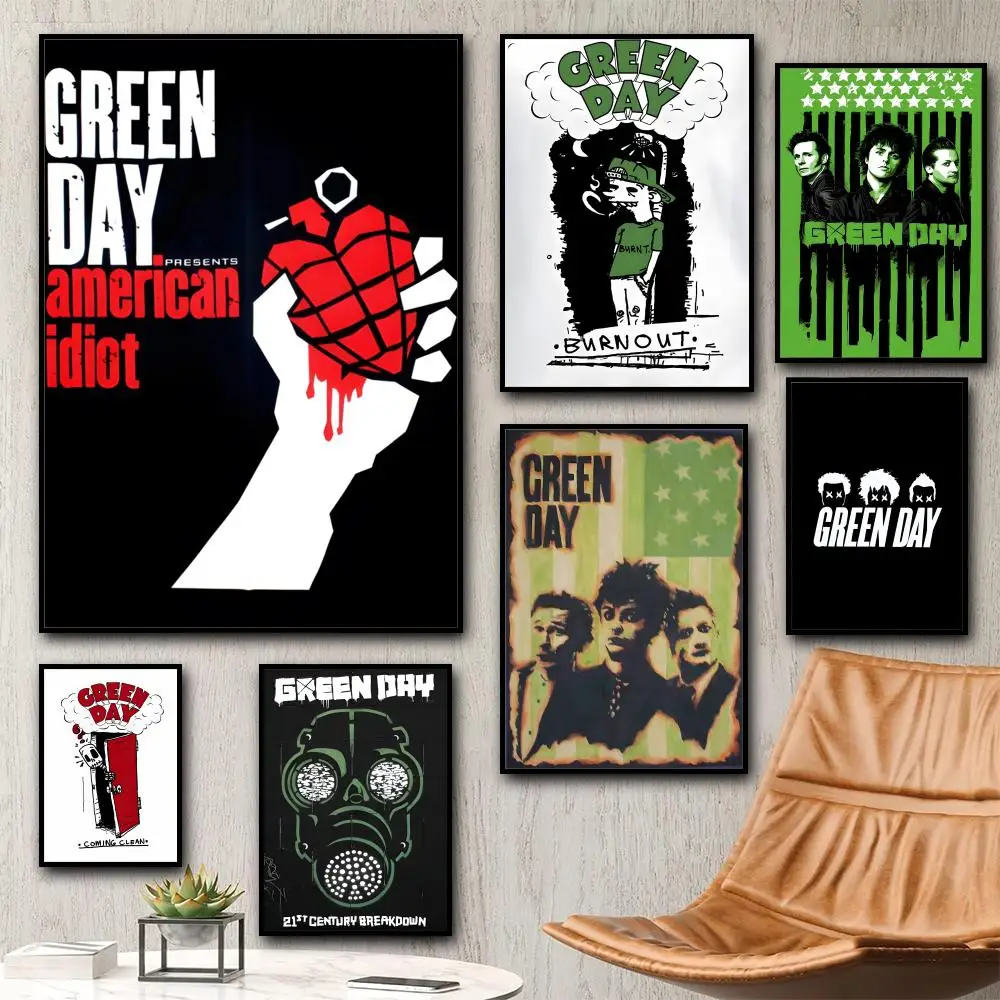 Vintage Poster Green Day Rock Band Retro Painting Calligraphy HD Canvas Poster living room bedroom bar aesthetic decoration