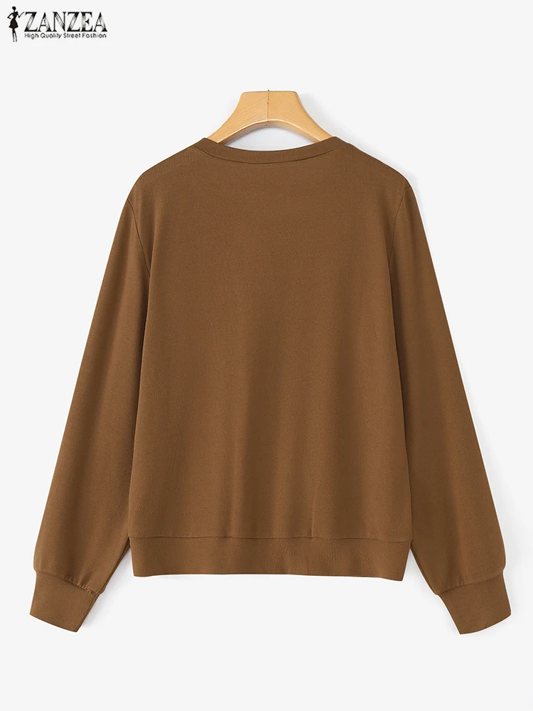 ZANZEA Cardigan Rajut Wanita 2025 Pakaian Luar Musim Gugur Kasual Longgar Kerah O Sweater Warna Solid Elegan Lengan Panjang Tipis Jumper