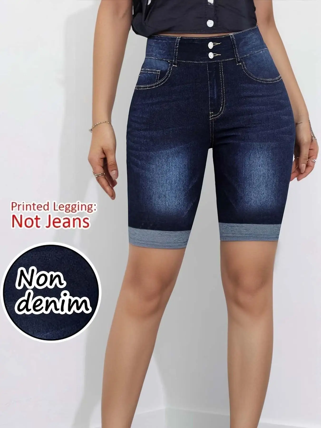 Damen-Leggings mit Denim-Imitat-Print, Freizeithose aus Nicht-Denim-Stoff, Skinny-Hose für Outdoor-Sport und Yoga – Detail 2