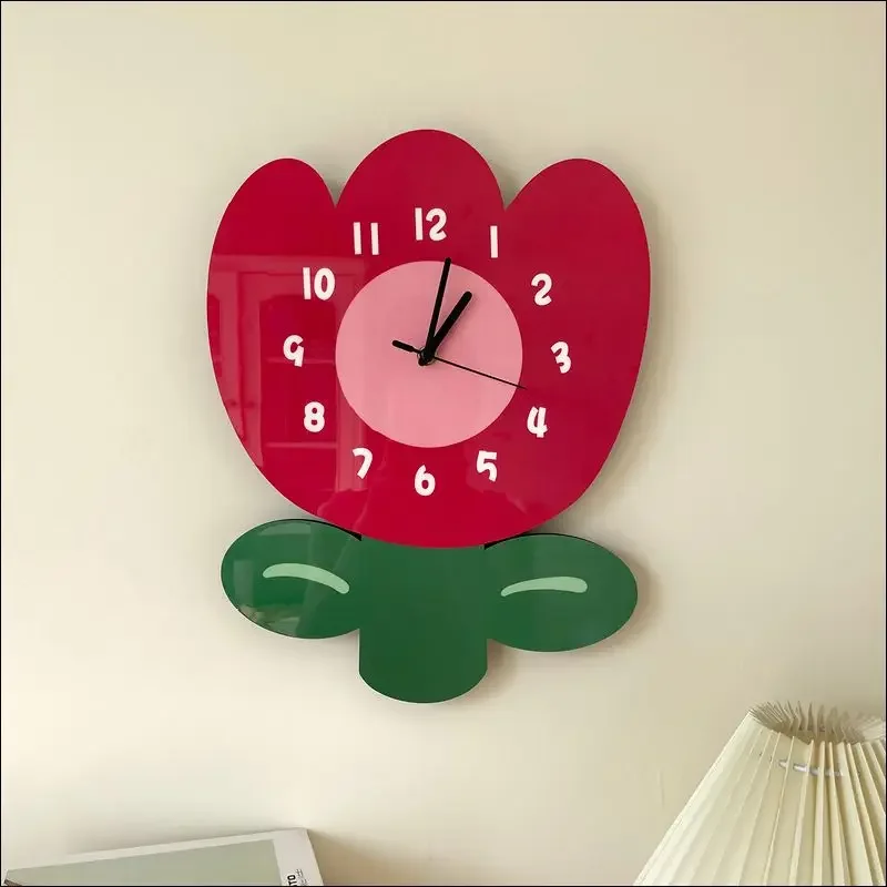 Imagem -02 - Quart Cartoon Agulha Relógio de Parede Flor Simples Design Literário Criativo Decoração de Casa Viver e Quarto Relógio Bonito