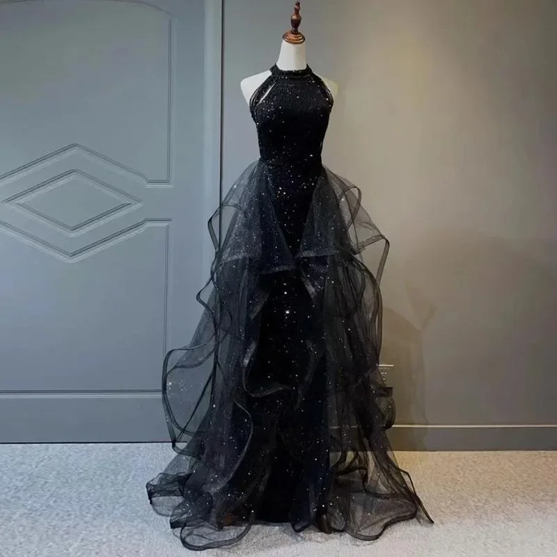 GIYSILE personnalisé noir 2026 nouveau bustier tubulaire robe de soirée lumière paillettes princesse moelleux sans manches robe formelle femmes élégant