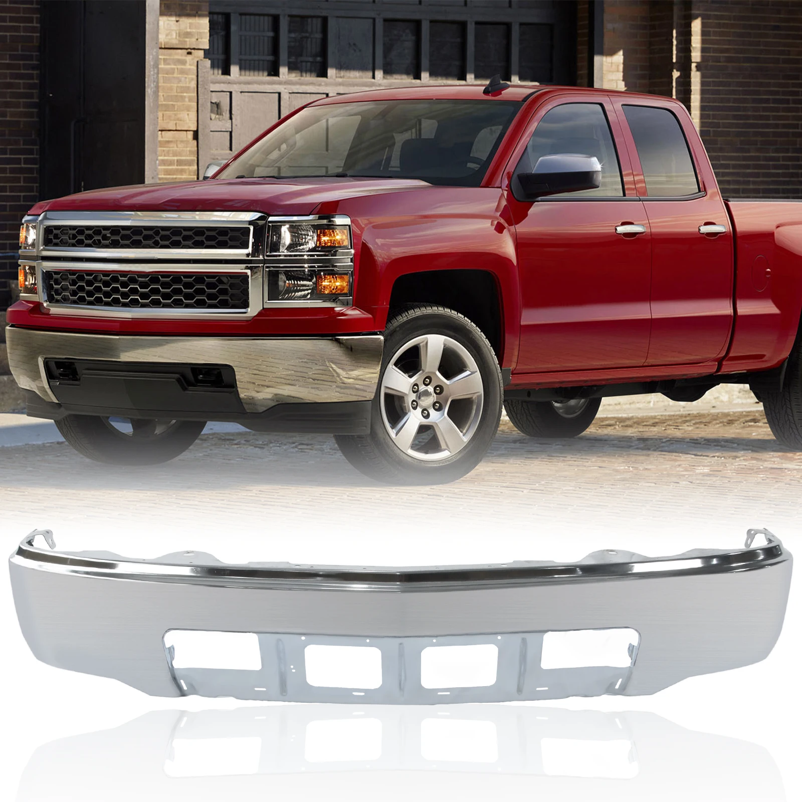 

Chrome Front Bumper For 2014-2015 Chevrolet Silverado 1500 Pickup Without Fogs